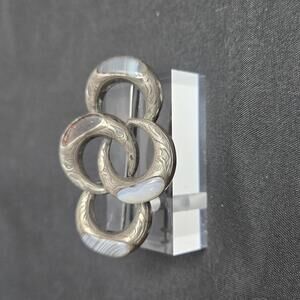 Vintage Sterling Silver Link Brooch Blue Glass Mid Century Modern